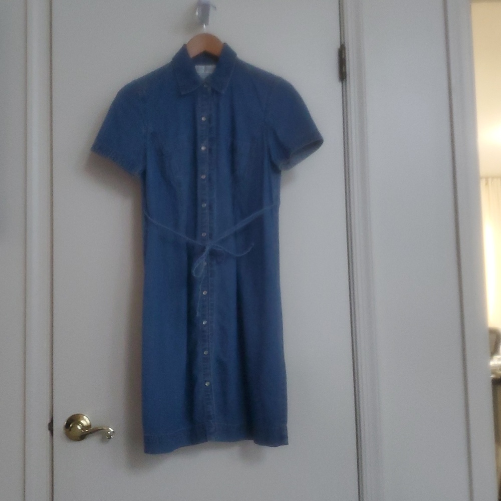 Blue Snap-Front Denim Shirt Dress-Size Small Reg good cond